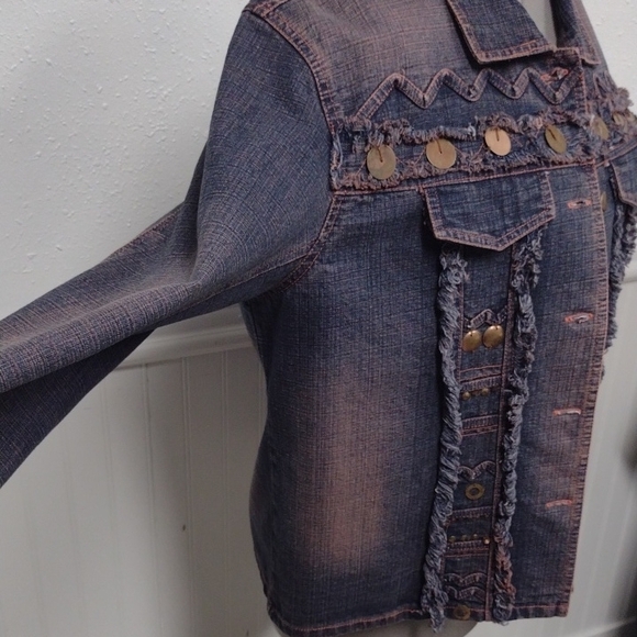Multiples Dark Blue Jean Jacket with Button Details - Picture 6 of 14